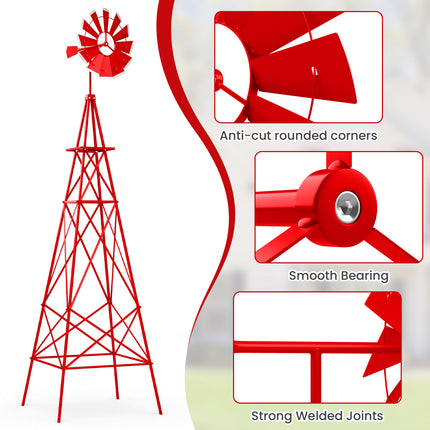DREAMADE 8ft Steel Windmill, Farmhouse Windmill Decoration with Directional Vane