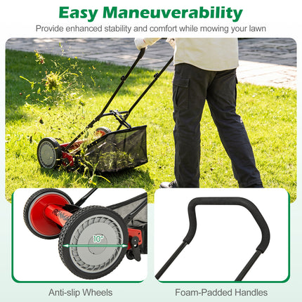DREAMADE Manual Reel Mower, 16" Push Reel Lawn Mower, Green