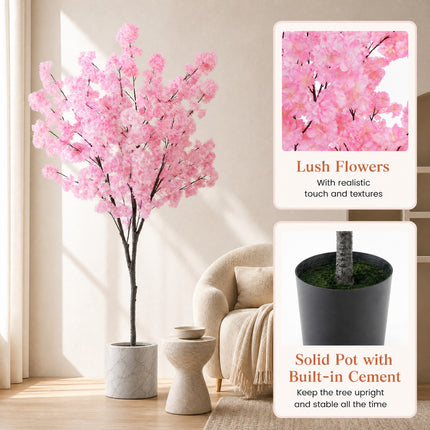 DREAMADE 6.5FT Artificial Cherry Blossom Tree, Faux Sakura Tree w/ 900 Pink Flowers