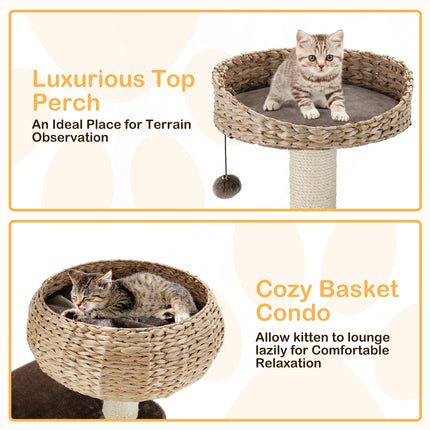 DREAMADE 41 Inches Wicker Cat Tree, Modern Cat Tower with Handwoven Cat Condo & Perch
