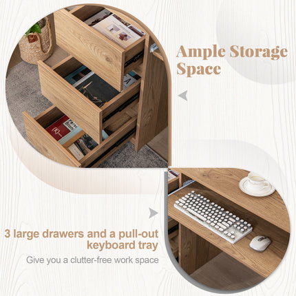 DREAMADE 42" Computer Desk with 3 Drawers and Keyboard Tray, Natural
