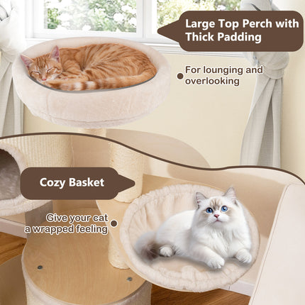 DREAMADE 60" Tall Cat Tree, Wooden Kitten Tower w/Sisal Scratching Posts & Mat