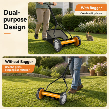 DREAMADE Manual Reel Mower, 14" Push Reel Lawn Mower, Green