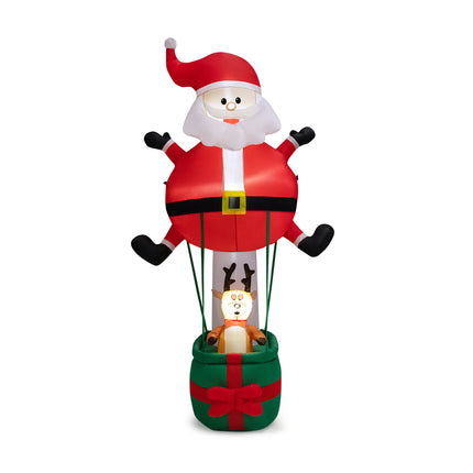 DREAMADE 8 FT Christmas Decoration, Inflatable Santa Claus on Air Balloon w/Reindeer