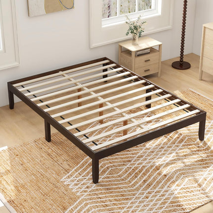 Dreamade 14 Inch Twin Wood Platform Bed Frame, Minimalist Twin Bed Frame with Wooden Slats Support & Rubber Wood Legs