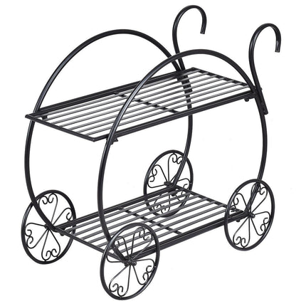 Garden Cart Metal Plant Stand with 4 Decorative Wheels