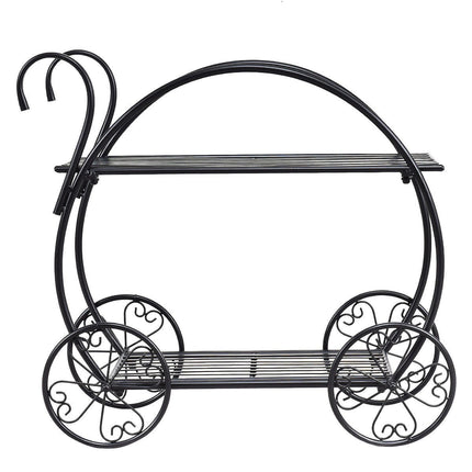 Garden Cart Metal Plant Stand with 4 Decorative Wheels