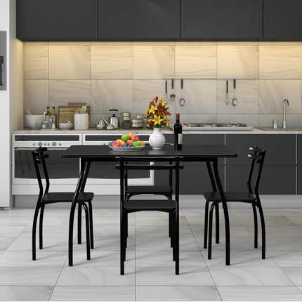 Dreamade 5Pcs Dining Table Set for 4, Modern Metal and Wood Indoor Rectangular Dining Table Furniture