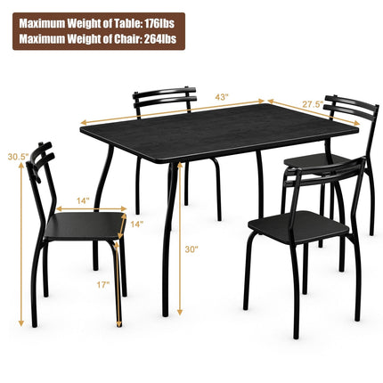 Dreamade 5Pcs Dining Table Set for 4, Modern Metal and Wood Indoor Rectangular Dining Table Furniture