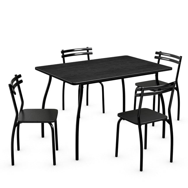 Dreamade 5Pcs Dining Table Set for 4, Modern Metal and Wood Indoor Rectangular Dining Table Furniture