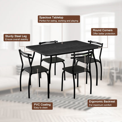 Dreamade 5Pcs Dining Table Set for 4, Modern Metal and Wood Indoor Rectangular Dining Table Furniture