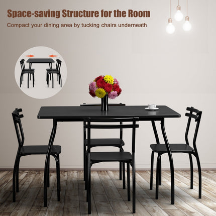 Dreamade 5Pcs Dining Table Set for 4, Modern Metal and Wood Indoor Rectangular Dining Table Furniture