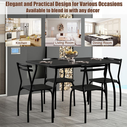Dreamade 5Pcs Dining Table Set for 4, Modern Metal and Wood Indoor Rectangular Dining Table Furniture