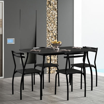 Dreamade 5Pcs Dining Table Set for 4, Modern Metal and Wood Indoor Rectangular Dining Table Furniture
