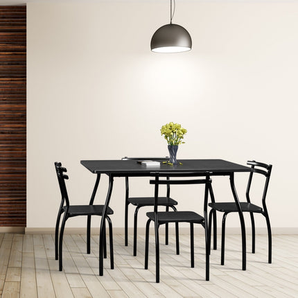 Dreamade 5Pcs Dining Table Set for 4, Modern Metal and Wood Indoor Rectangular Dining Table Furniture