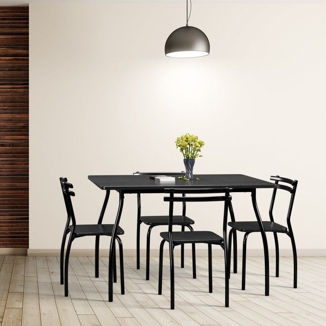 Dreamade 5Pcs Dining Table Set for 4, Modern Metal and Wood Indoor Rectangular Dining Table Furniture