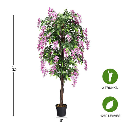 6FT Fake Wisteria Tree Artificial Greenery Plants in Nursery Pot Decorative Trees for Home - DreamadeUS