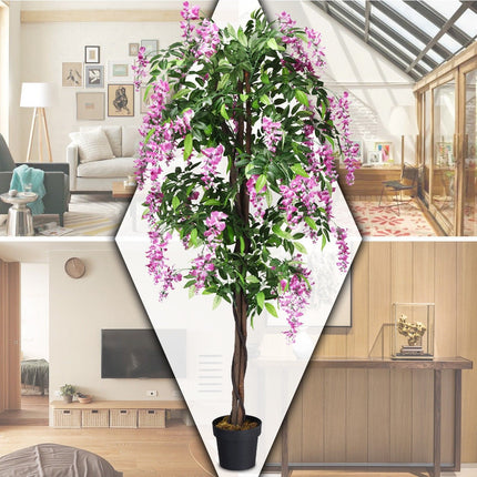 6FT Fake Wisteria Tree Artificial Greenery Plants in Nursery Pot Decorative Trees for Home - DreamadeUS