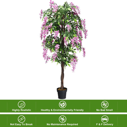 6FT Fake Wisteria Tree Artificial Greenery Plants in Nursery Pot Decorative Trees for Home - DreamadeUS