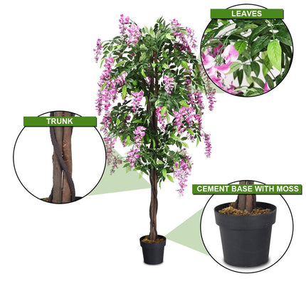 6FT Fake Wisteria Tree Artificial Greenery Plants in Nursery Pot Decorative Trees for Home - DreamadeUS