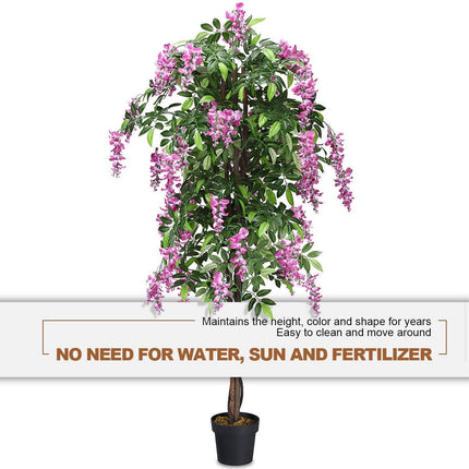 6FT Fake Wisteria Tree Artificial Greenery Plants in Nursery Pot Decorative Trees for Home - DreamadeUS