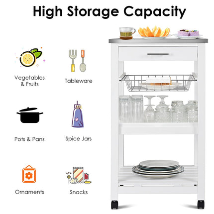 Dreamade Kitchen Island Cart Rolling Kitchen Trolley with Stainless Steel Tabletop
