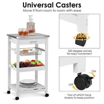 Dreamade Kitchen Island Cart Rolling Kitchen Trolley with Stainless Steel Tabletop