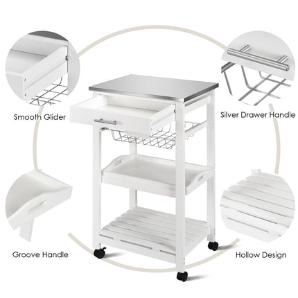 Dreamade Kitchen Island Cart Rolling Kitchen Trolley with Stainless Steel Tabletop