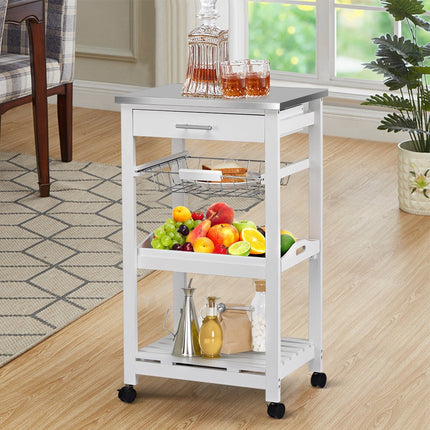 Dreamade Kitchen Island Cart Rolling Kitchen Trolley with Stainless Steel Tabletop