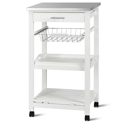 Dreamade Kitchen Island Cart Rolling Kitchen Trolley with Stainless Steel Tabletop