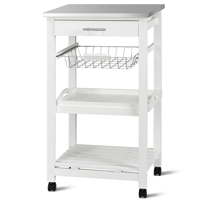 Dreamade Kitchen Island Cart Rolling Kitchen Trolley with Stainless Steel Tabletop