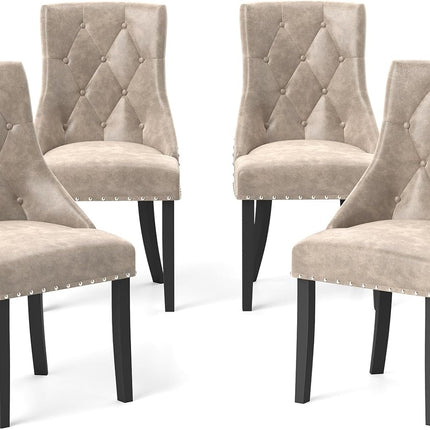 Dreamade Upholstered Dining Chairs Set of 2/4, Tufted Wingback Kitchen Chairs w/Solid Wood Legs, Padded Seat