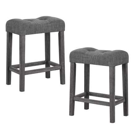 Dreamade 24" Bar Stools, Backless Counter Height Saddle Bar Stools w/Padded Seat, Solid Rubber Wood Legs