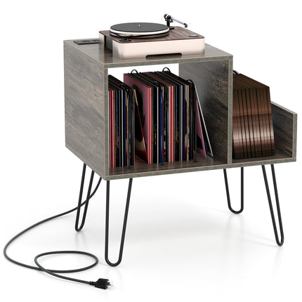 Dreamade Record Player Stand with Charging Station, Turntable Stand with Vinyl Divider & Display Shelf