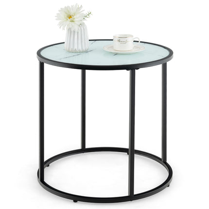 Dreamade Round Side Table, Tempered Glass End Table with Metal Frame