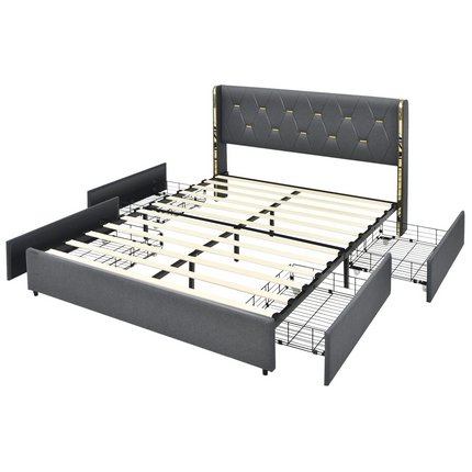 Dreamade Queen/Full Size Upholstered Bed Frame with 4 Drawers