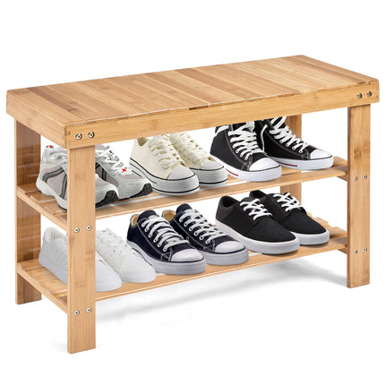 Dreamade Entryway Shoe Bench, Bamboo Shoe Shelf Organizer Holds up to 6 Pairs