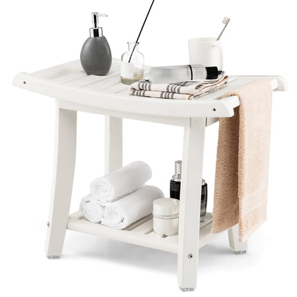 Dreamade Shower Bench, HDPE Waterproof Shower Stool with Storage Shelf