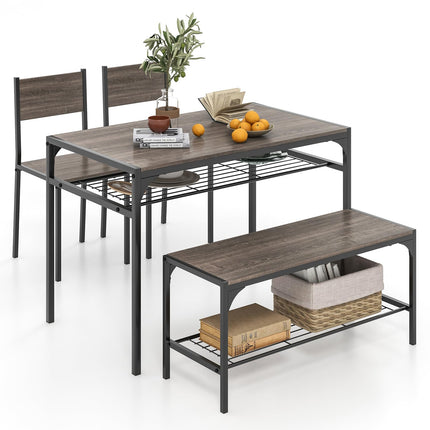 Dreamade Dining Table Set for 4, Kitchen Table with Chairs & Bench, Storage Racks