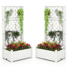 Dreamade Raised Garden Bed with Trellis 59”, Self-Watering Planter Box with Water Level Indicator & Removable Space Dividers