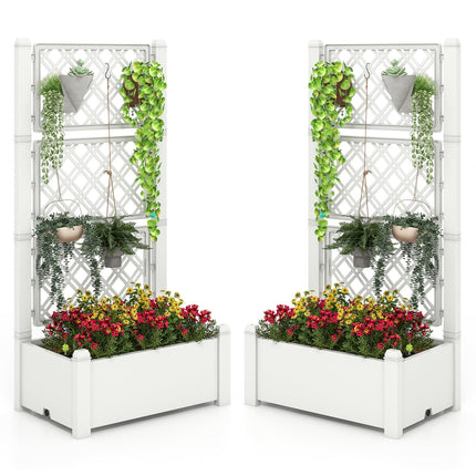 Dreamade Raised Garden Bed with Trellis 59”, Self-Watering Planter Box with Water Level Indicator & Removable Space Dividers
