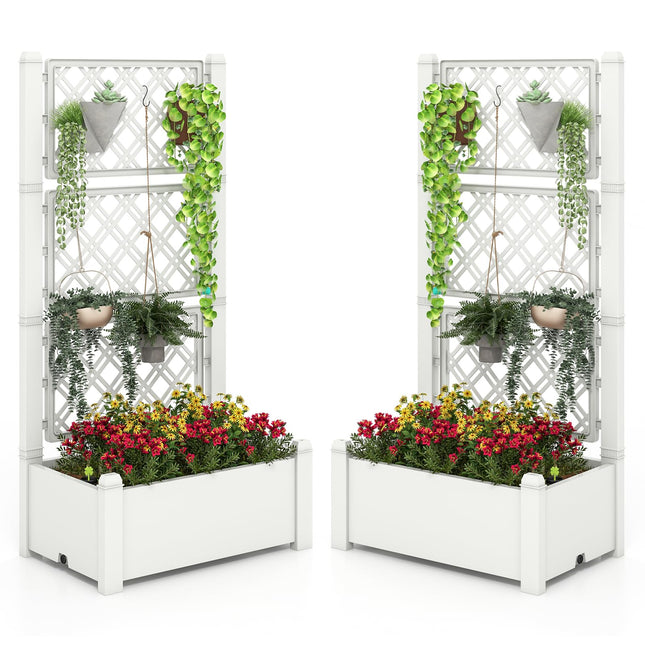 Dreamade Raised Garden Bed with Trellis 59”, Self-Watering Planter Box with Water Level Indicator & Removable Space Dividers