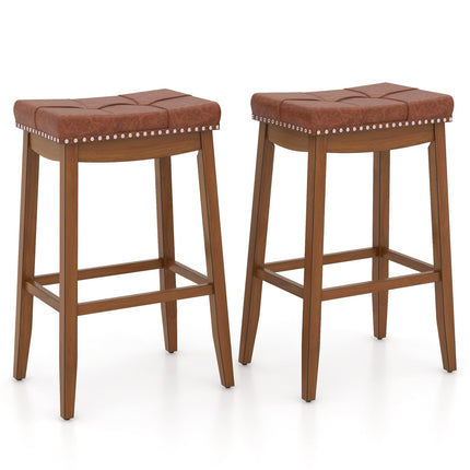 Dreamade Bar Stools Set, 29" Counter Height Bar Stools w/Saddle Seat, Footrest, Rivet, Button Tufted, Rubber Wood Frame
