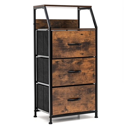 Dreamade 3 Drawers Dresser, Storage Tower w/ 3 Foldable Fabric Drawers & Open Shelves