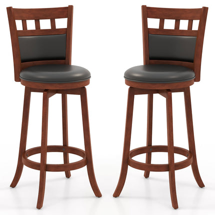 Dreamade Wood Bar Stools Set, 31" Swivel Bar Height Barstools w/Back, Rubber Wood Frame