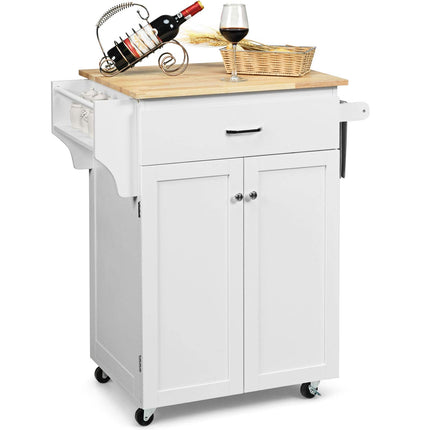Dreamade Rolling Kitchen Island, Kitchen Trolley Cart with Spice Rack, Large Drawer