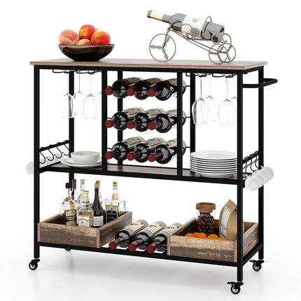 Dreamade Bar Cart, 3 Tier Home Serving Cart on Wheels with Handle