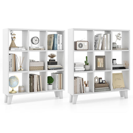 Dreamade 9-Cube Open Bookcase, 3-Tier Freestanding Bookshelf with 4 Slanted Legs & 6 Removable Shelves