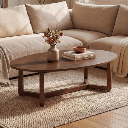 Dreamade 46'' Oval Coffee Table hickened Top & Solid Rubber Wood Frame