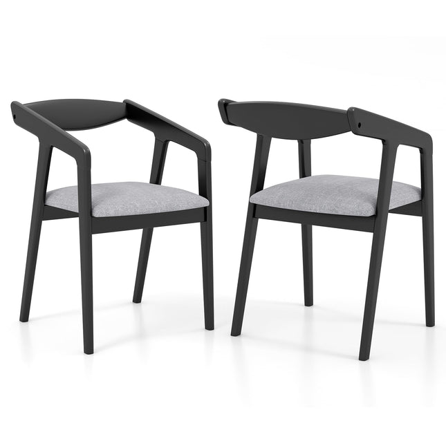 Dreamade Wooden Dining Chairs Set, Linen Fabric Upholstered Kitchen Chairs w/Armrests & Padded Cushion